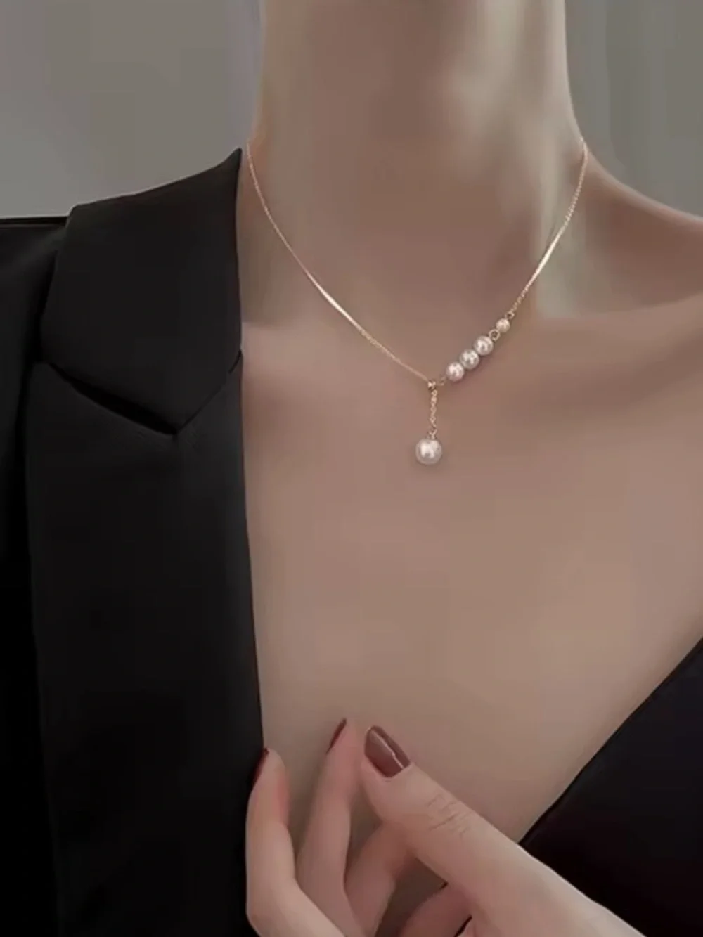 New Adjustable .925 Pearl Drop Necklace, Stamped